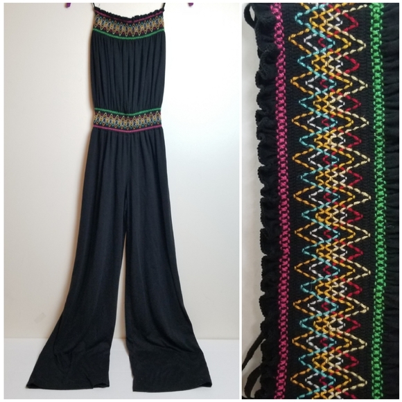 Strapless Embroidered Black Jumpsuit - Picture 1 of 12